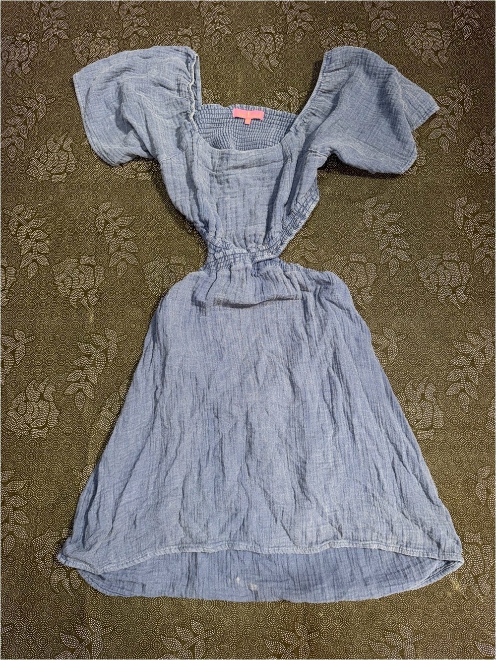 Simply southern denim cut out flowy puff sleeve Light Blue Gauze Midi Dress